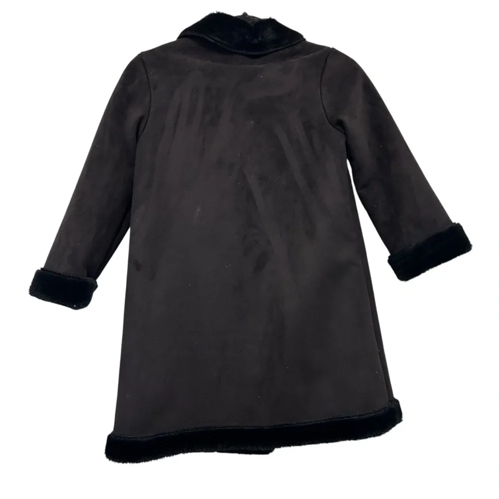Children’s Place Girls Black Faux Fur Floral Embroidered Coat SZ 7/8